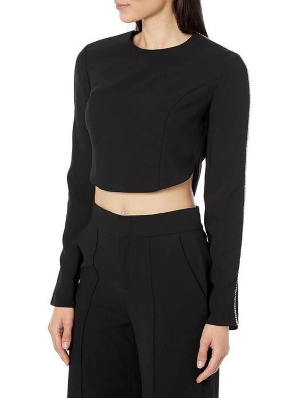 Amanda Uprichard Women's Crewe Black Cropped Rhinestone Top Size L